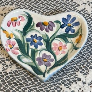 Gail Pittman Floral Heart-Shaped Decorative Plate Trinket Bowl Candy Dish